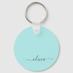 Porte-clés Aqua Blue Turquoise Moderne Script Girl Monogramme