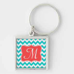 Porte-clés Aqua Coral moderne Chevron Zig Zag Porte - clé de 