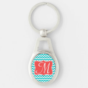 Porte-clés Aqua Coral moderne Chevron Zig Zag Porte - clé de 