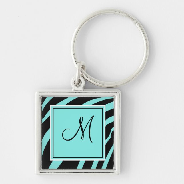 Porte-clés Aqua et noir Monogram Zebra Porte - clé d'impressi (Devant)
