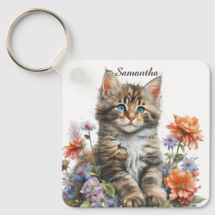 Porte-clés Aquarelle adorable Maine Coon Kitten