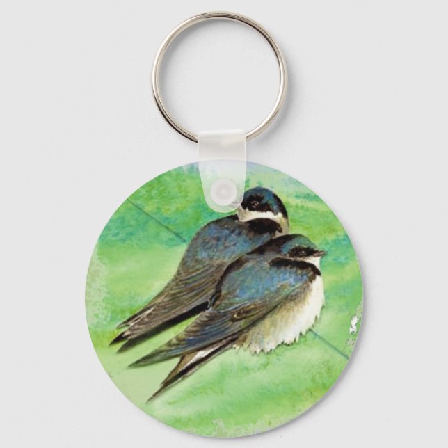 Porte-clés Aquarelle Avalière Oiseau Couple Nature Art (Recto)