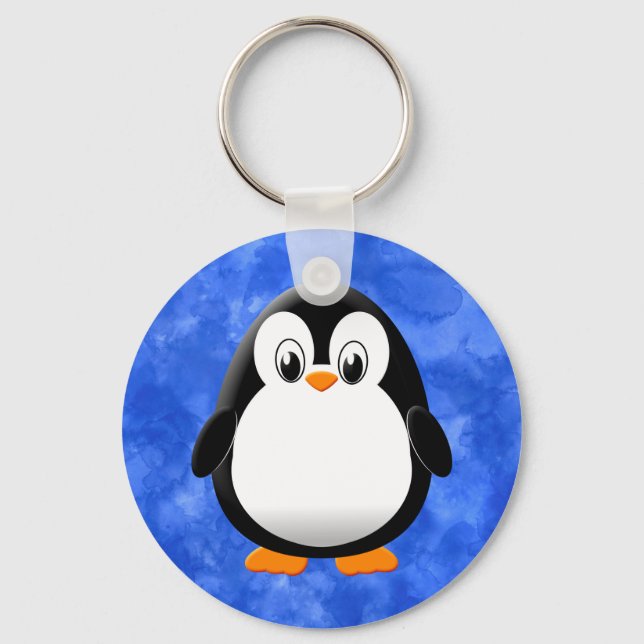 Porte-clés Aquarelle bleu Pingouin Cute (Recto)