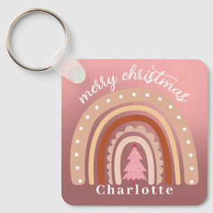 Porte-clés Aquarelle Boho personnalisée Nom arc-en-ciel Fille