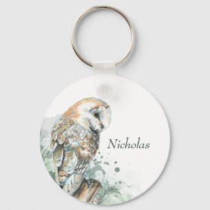 Porte-clés Aquarelle Chouette Oiseau Faune Nature Art Ke