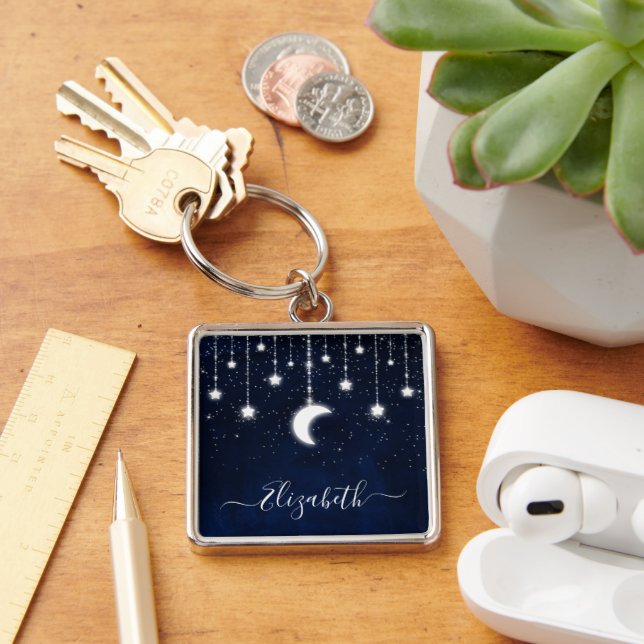 Porte-clés Aquarelle Ciel Céleste Lune Étoiles Éclairage à co (Bureau)