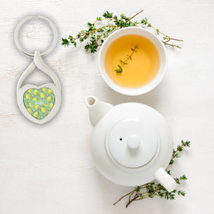 Porte-clés Aquarelle citron motif vert Porte - clé métallique