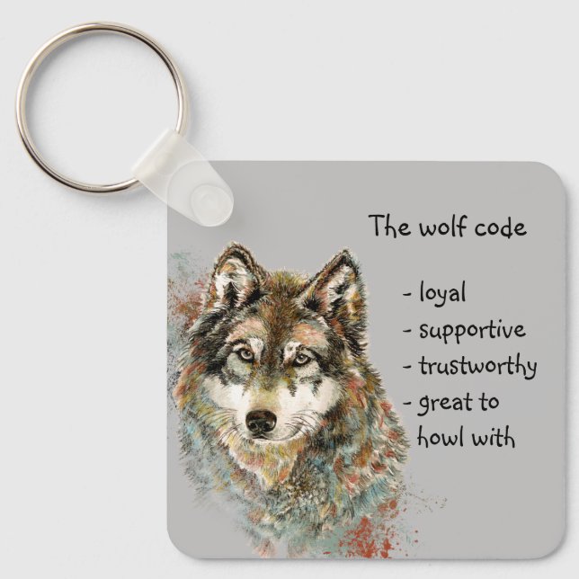 Porte-clés Aquarelle Code Loup Citation, Loups Nom personnali (Recto)