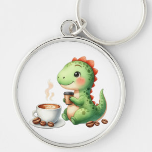 Porte-clés aquarelle Cute Dinosaur Premium Round large