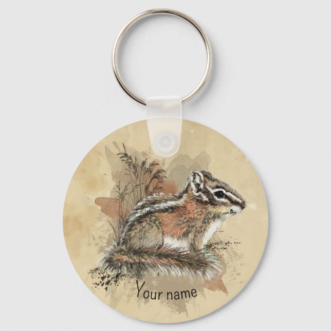Porte-clés Aquarelle Cute Little Chipmunk Animal Wildlife (Recto)