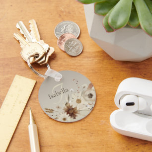 Porte-clés Aquarelle d'automne Monogramme floral