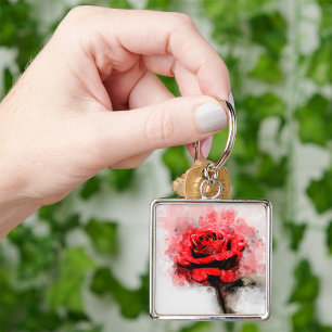 Porte-clés Aquarelle de fleur rouge - wb