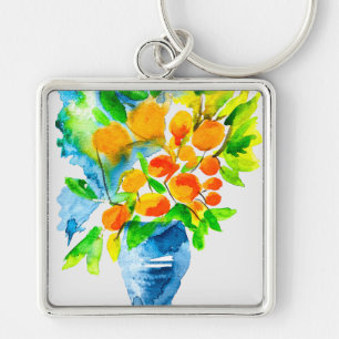 Porte-clés Aquarelle de fruits d'art kumquat orange