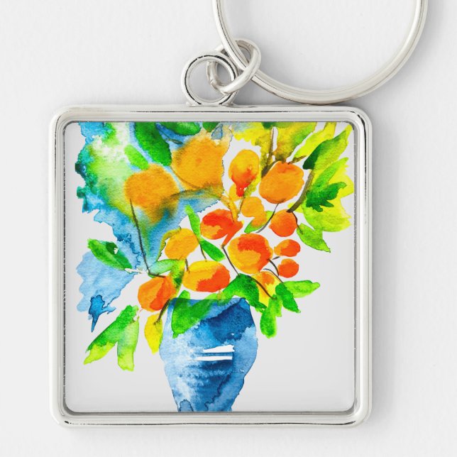 Porte-clés Aquarelle de fruits d'art kumquat orange (Devant)