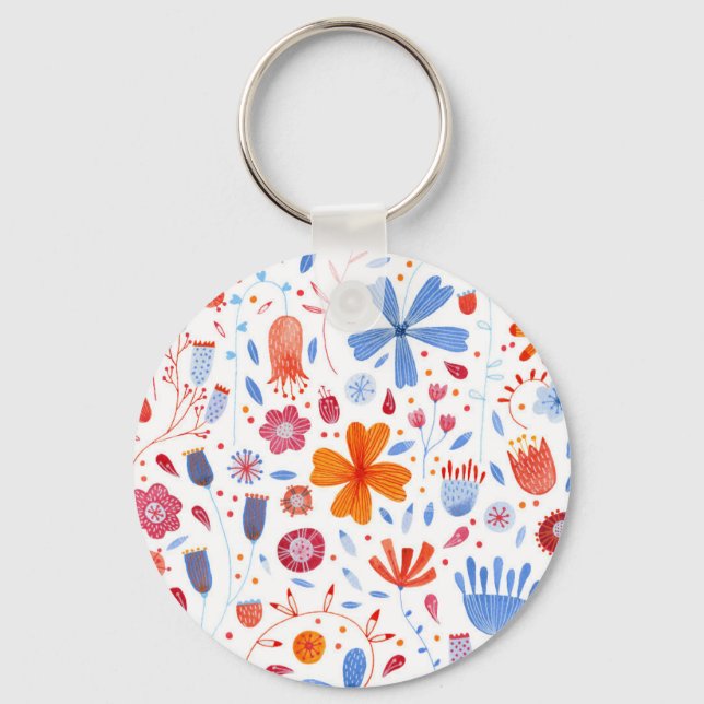 Porte-clés Aquarelle de la feuille de fleurs (Recto)