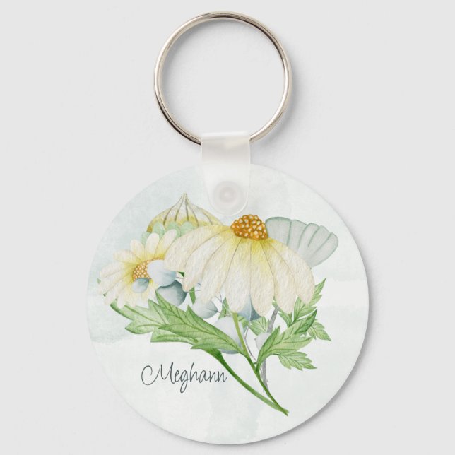 Porte-clés Aquarelle de Monogramme de marguerite blanche mign (Recto)