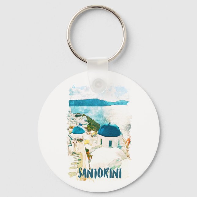 Porte-clés Aquarelle de voyage Santorin Grèce (Recto)