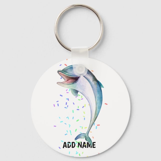 Porte-clés Aquarelle DOLPHIN Mignonne Rire Ajouter un nom (Recto)