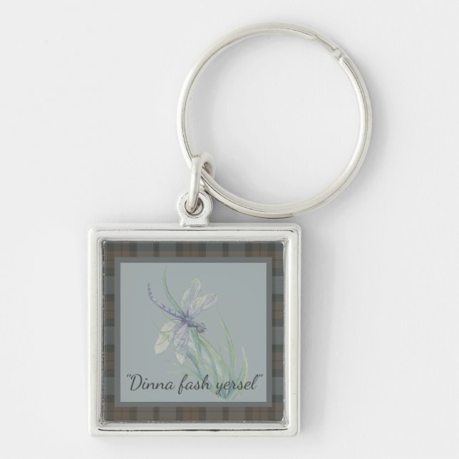 Porte-clés Aquarelle Dragonfly Fraser Clan Tartan gris bleu (Devant)