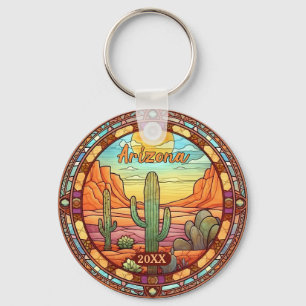 Porte-clés Aquarelle du désert de l'Arizona Cactus