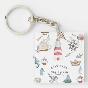 Porte-clés Aquarelle éléments nautiques marin
