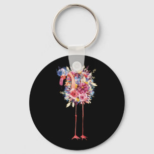 Porte-clés Aquarelle Flamant rose rose Fleurs hawaïennes Flor