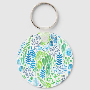 Porte-clés Aquarelle fleurie doodles blanc