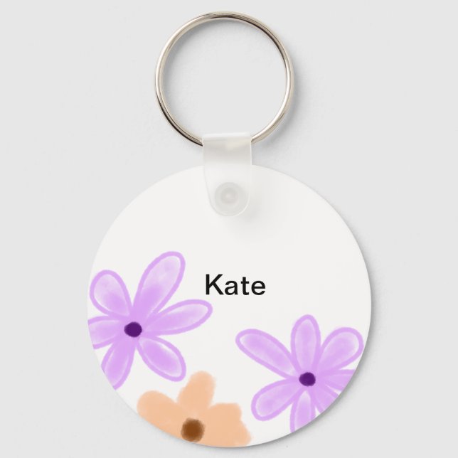 Porte-clés Aquarelle fleurie violette orange abdominale ajout (Recto)