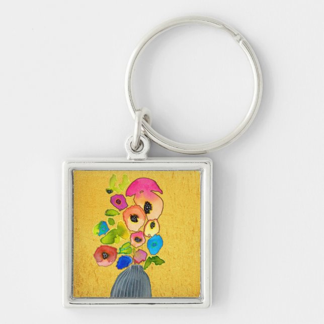 Porte-clés Aquarelle florale art floral moderne (Devant)