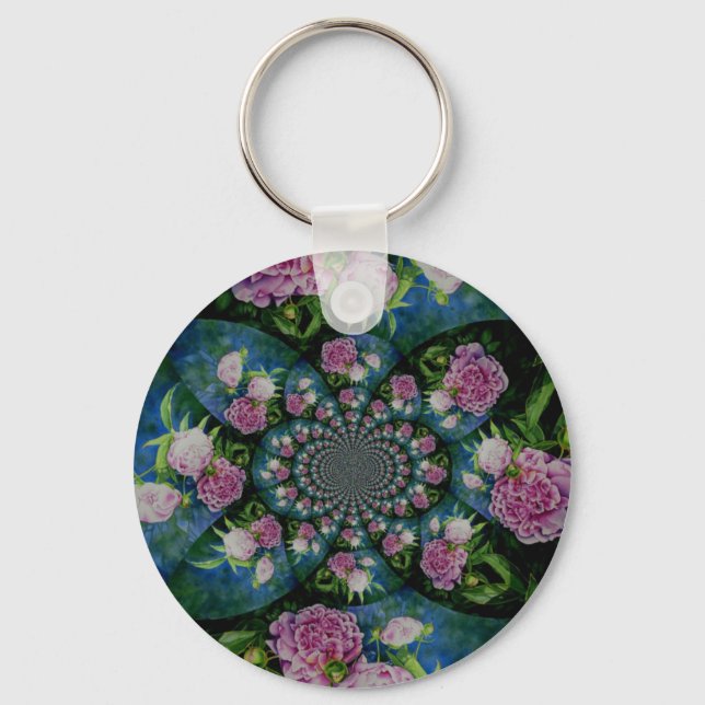 Porte-clés Aquarelle florale de pivoine rose blanc (Recto)
