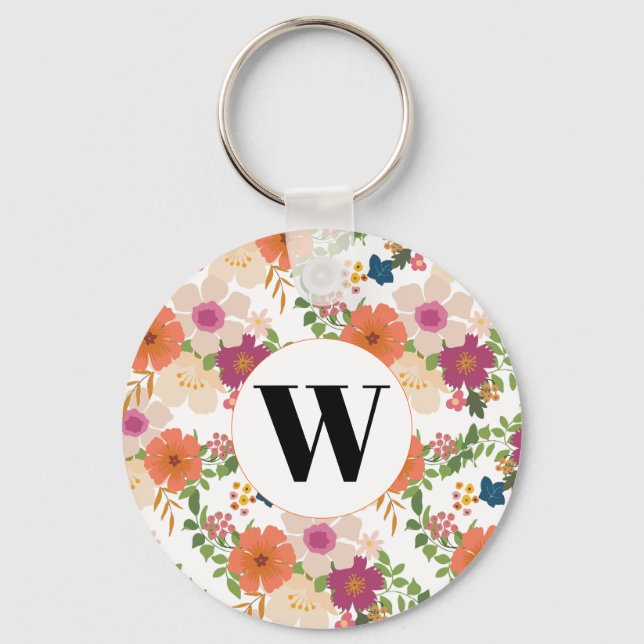 Porte-clés Aquarelle florale monogramme (Recto)