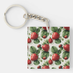 Porte-clés Aquarelle fraise et coccinelle Motif sans couture