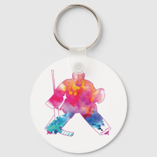 Porte-clés aquarelle gardien de but de hockey sur