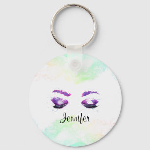 Porte-clés Aquarelle glamour aux yeux et aux bouillons pourpr