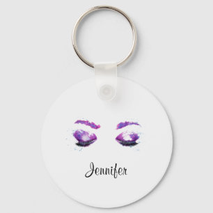 Porte-clés Aquarelle glamour aux yeux et aux bouillons pourpr