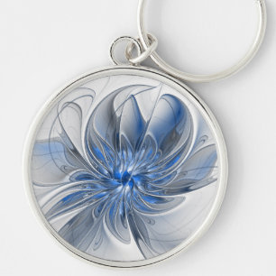 Porte-clés Aquarelle gris bleu Abstrait Fractal Art Flower