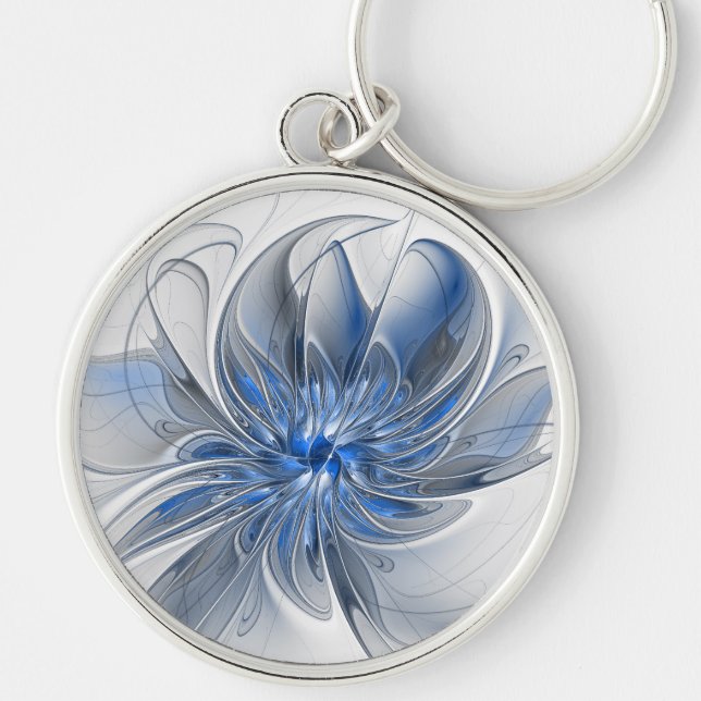 Porte-clés Aquarelle gris bleu Abstrait Fractal Art Flower (Devant)