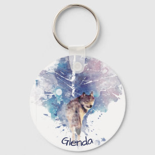 Porte-clés Aquarelle Gris Loup Faune Animal Nature Custom