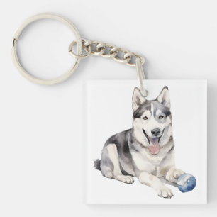 Porte-clés Aquarelle Husky Chien