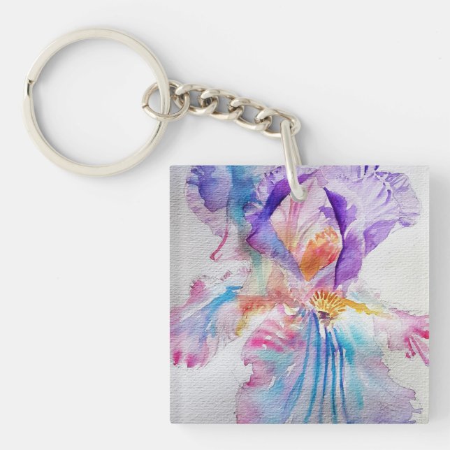 Porte-clés Aquarelle Iris Fleur Peinture art irises Key Ri (Devant)