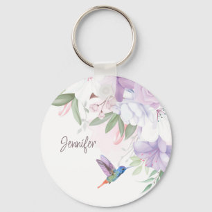 Porte-clés Aquarelle Jardin Fleurs Hummingbird Bird Keycha
