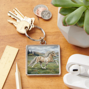 Porte-clés Aquarelle Jument islandaise Pinto charismatique