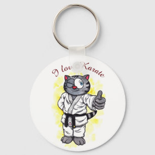 Porte-clés Aquarelle Karate Kitten debout et souriant