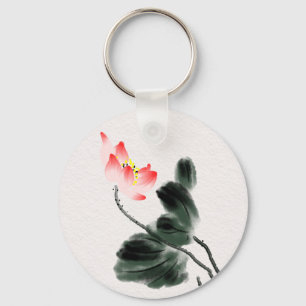 Porte-clés Aquarelle Lotus Floral Chinoiserie Enk Wash Art