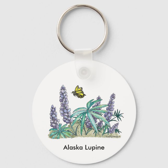 Porte-clés Aquarelle Lupine de l'Alaska (Recto)