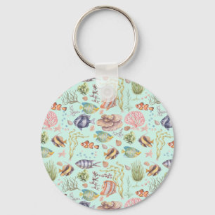 Porte-clés Aquarelle mignonne Vie marine Poisson et corail