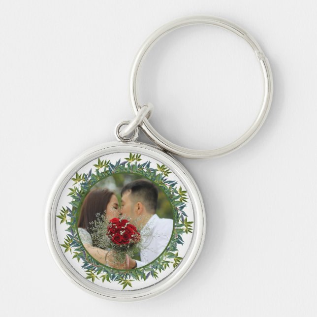 Porte-clés Aquarelle moderne Vert Mariage photo (Devant)