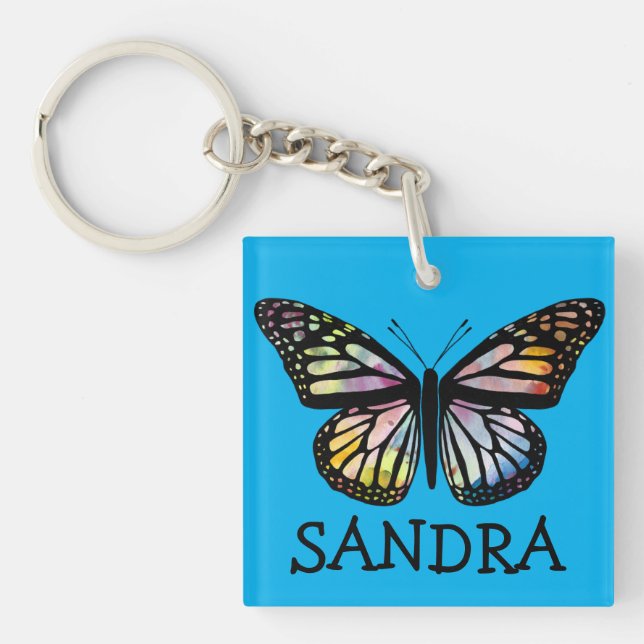 Porte-clés Aquarelle Monarch Papillon bleu PERSONNALISER IT (Devant)