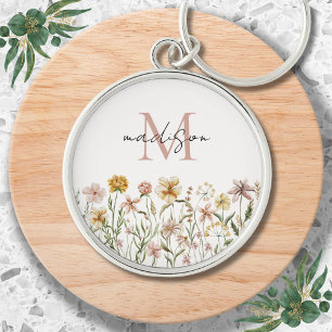 Porte-clés Aquarelle monogramme Fleur sauvage Floral de prair