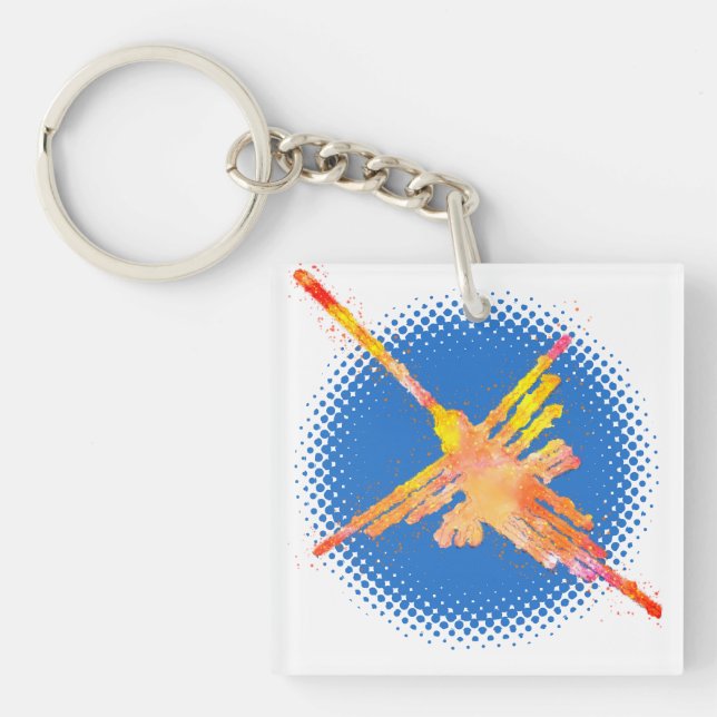 Porte-clés Aquarelle Nazca Colibri dans le ciel bleu (Devant)